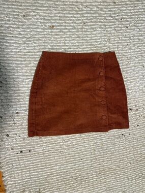Lulu's Chestnut Brown Corduroy Button-Accent Mini Skirt